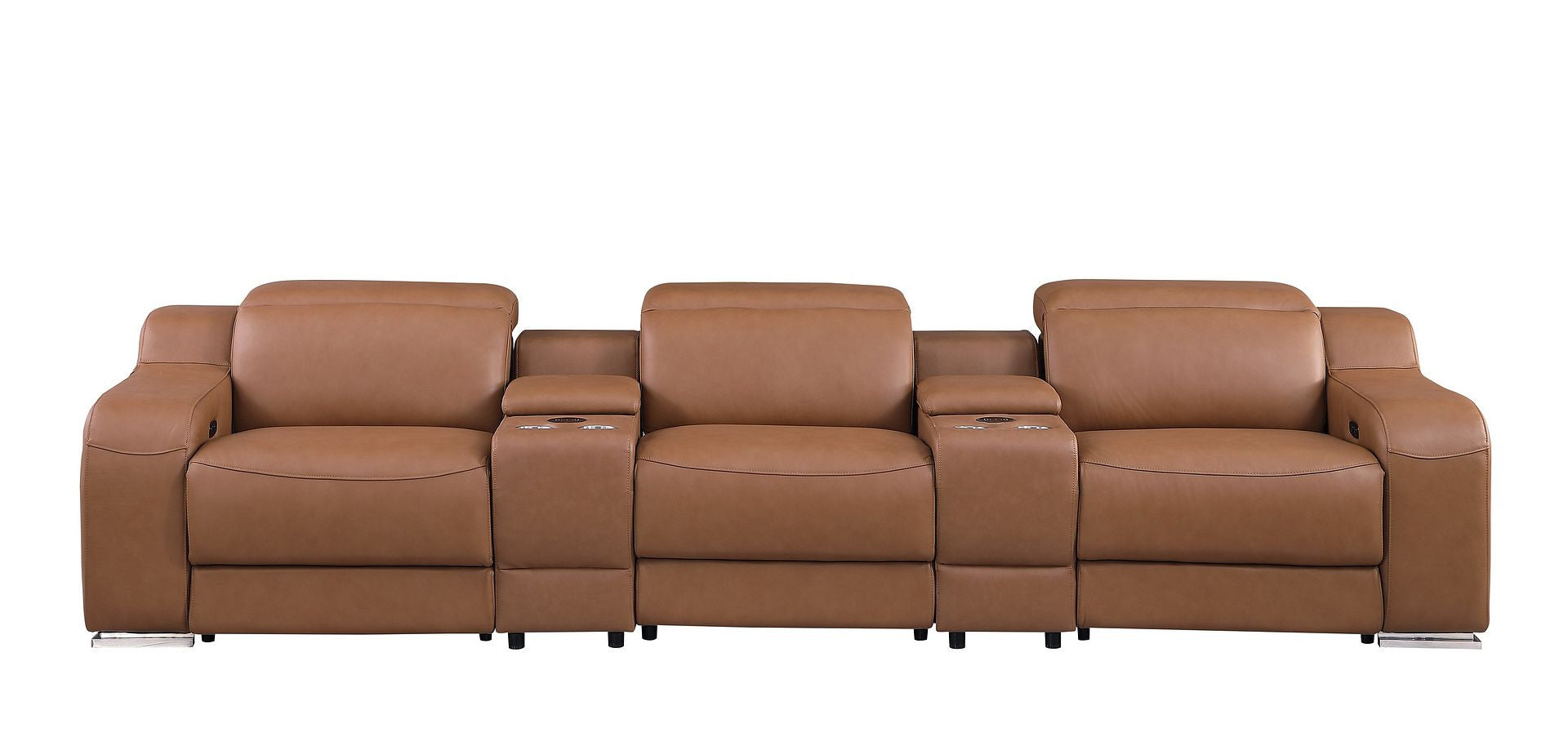 129" Chestnut Italian Leather Reclining USB Sofa - Living Room