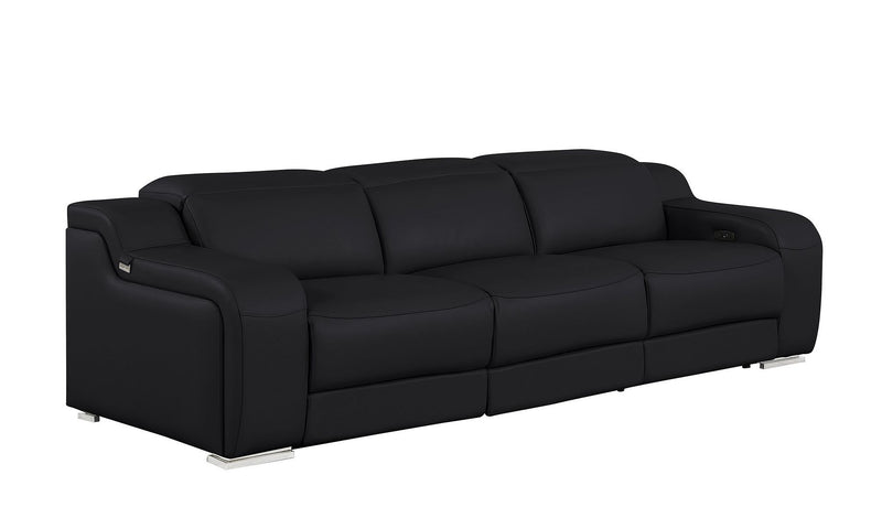 103" Black Italian Leather Reclining USB Sofa - Living Room