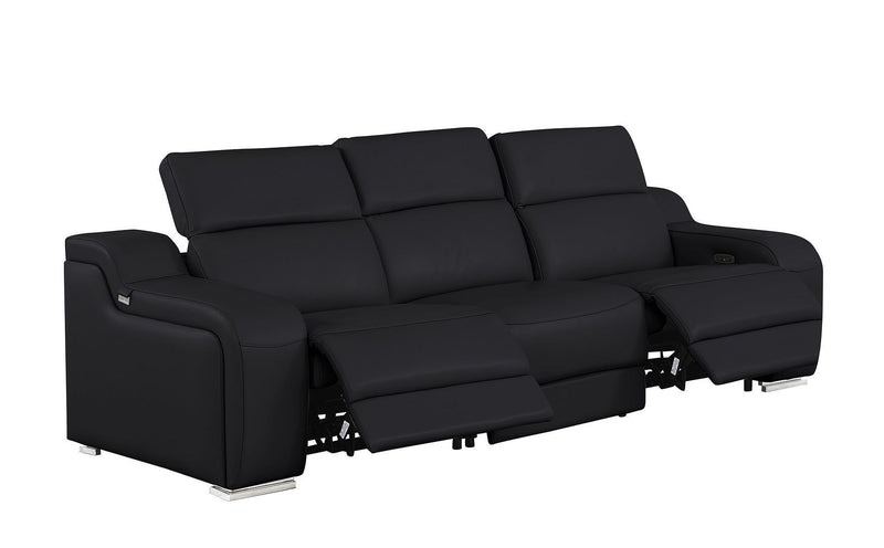 103" Black Italian Leather Reclining USB Sofa - Living Room