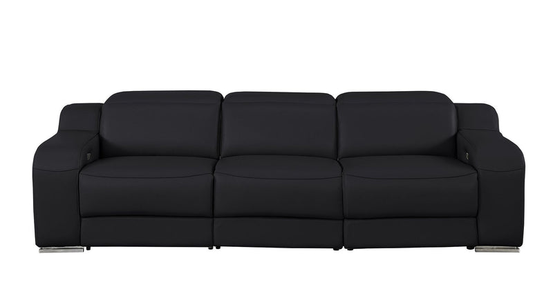 103" Black Italian Leather Reclining USB Sofa - Living Room