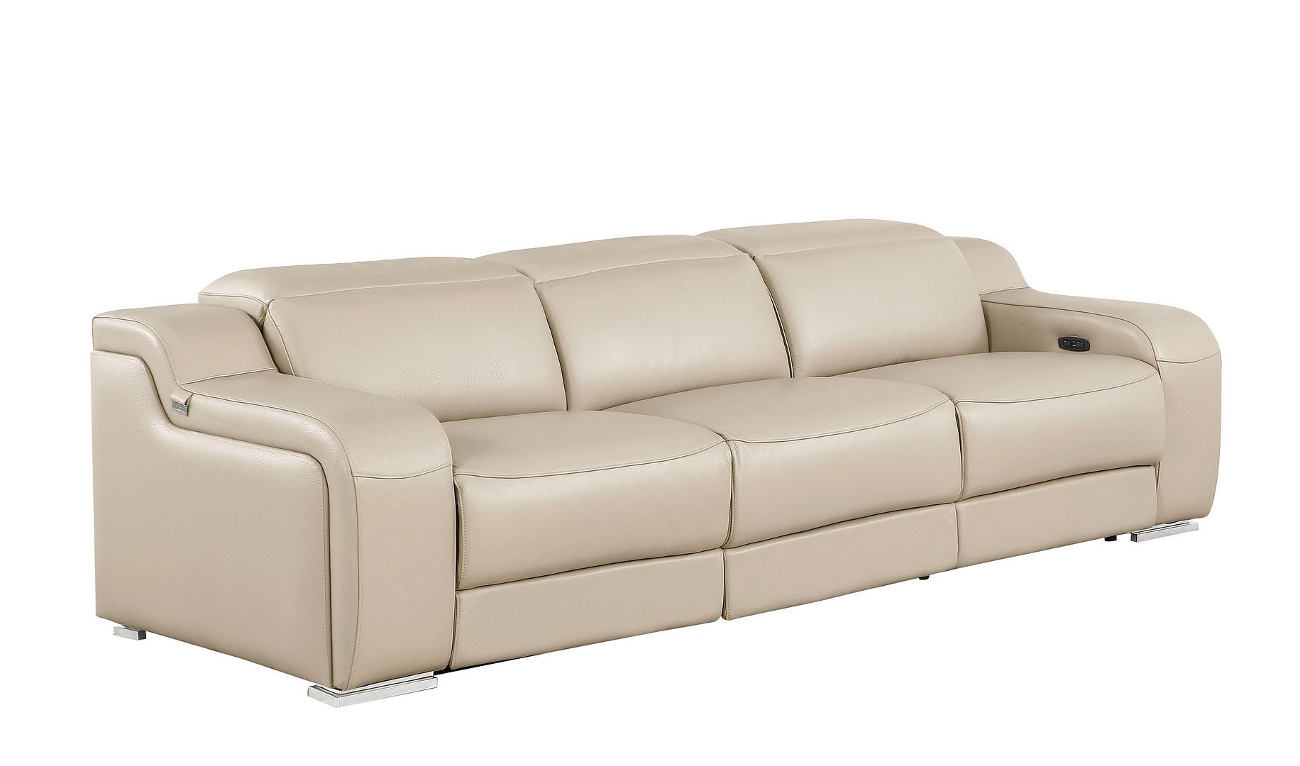 103" Beige Italian Leather Reclining USB Sofa - Living Room