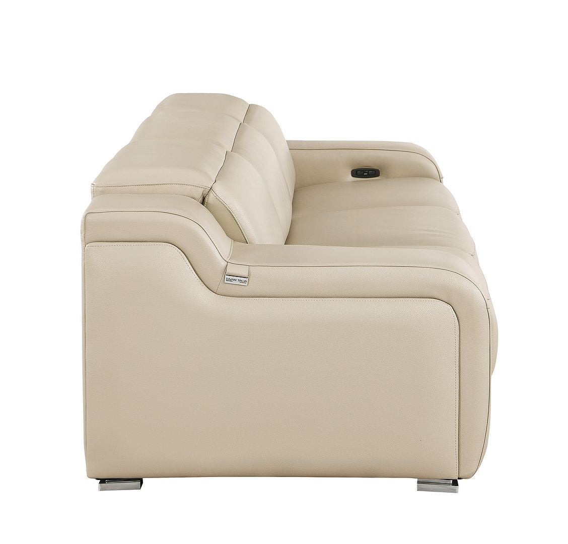 103" Beige Italian Leather Reclining USB Sofa - Living Room