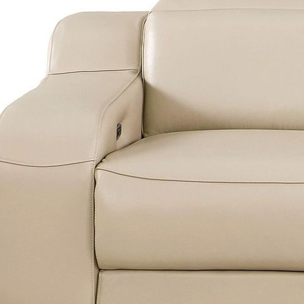 103" Beige Italian Leather Reclining USB Sofa - Living Room