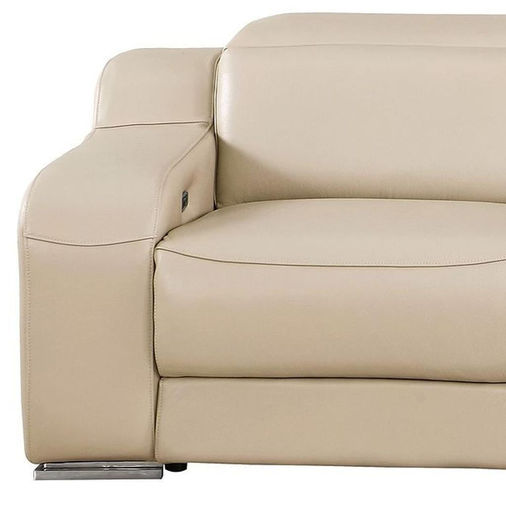 103" Beige Italian Leather Reclining USB Sofa - Living Room