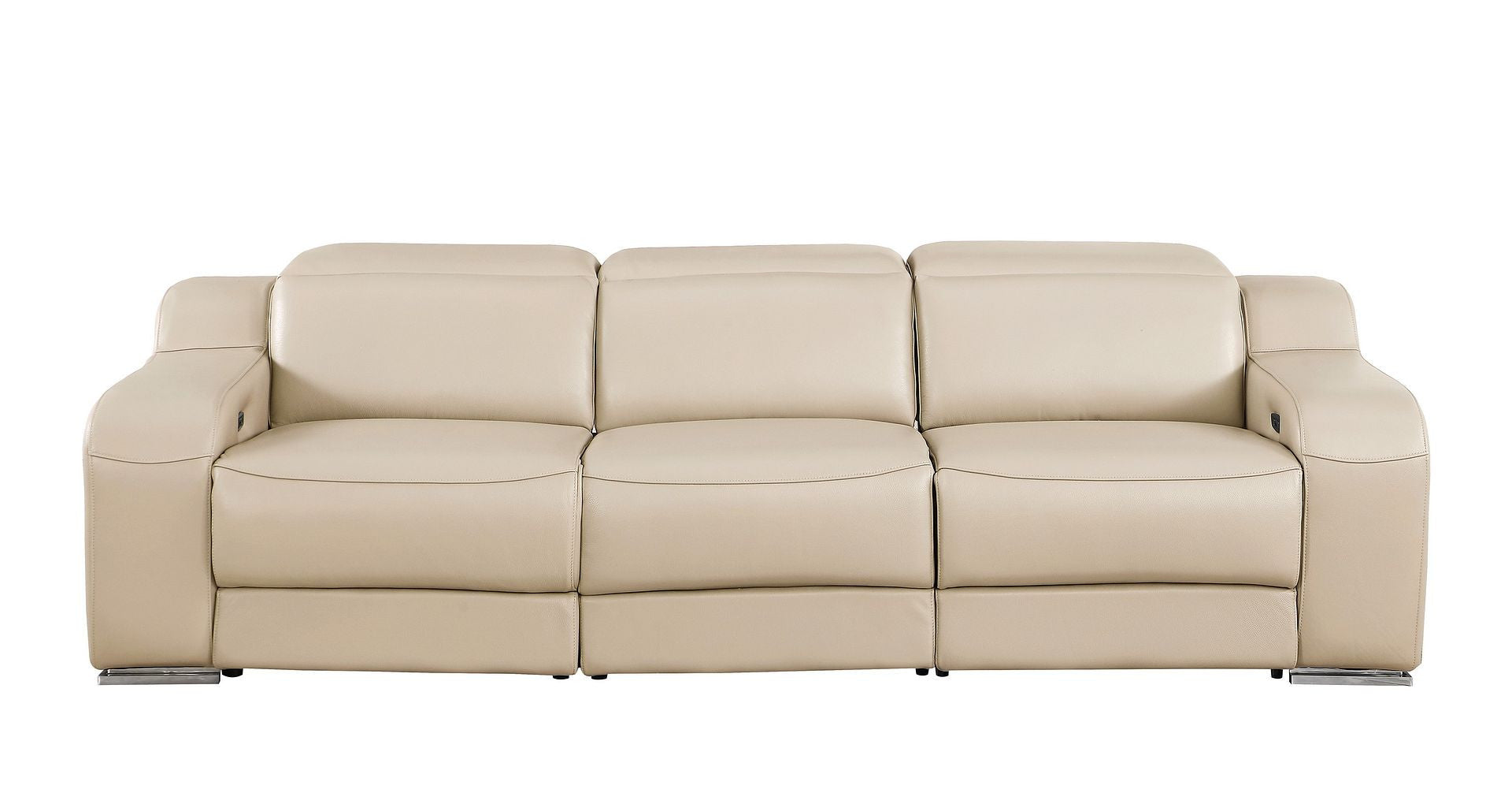 103" Beige Italian Leather Reclining USB Sofa - Living Room