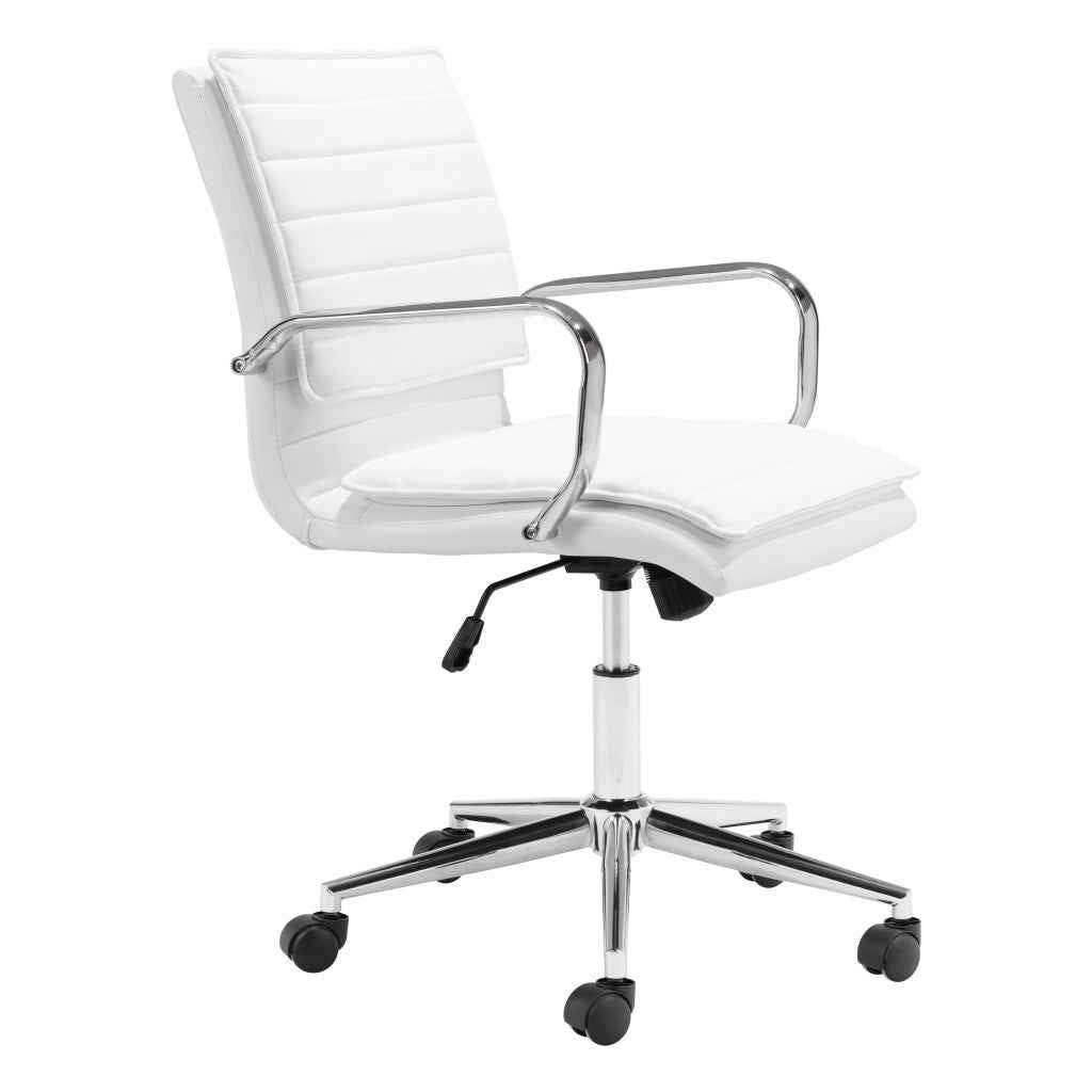 White and Silver Adjustable Height Swivel Rolling Conference Office Chair