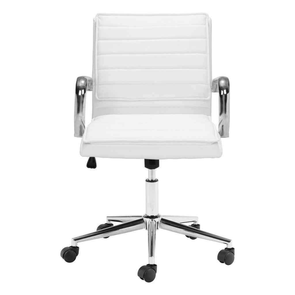 White and Silver Adjustable Height Swivel Rolling Conference Office Chair