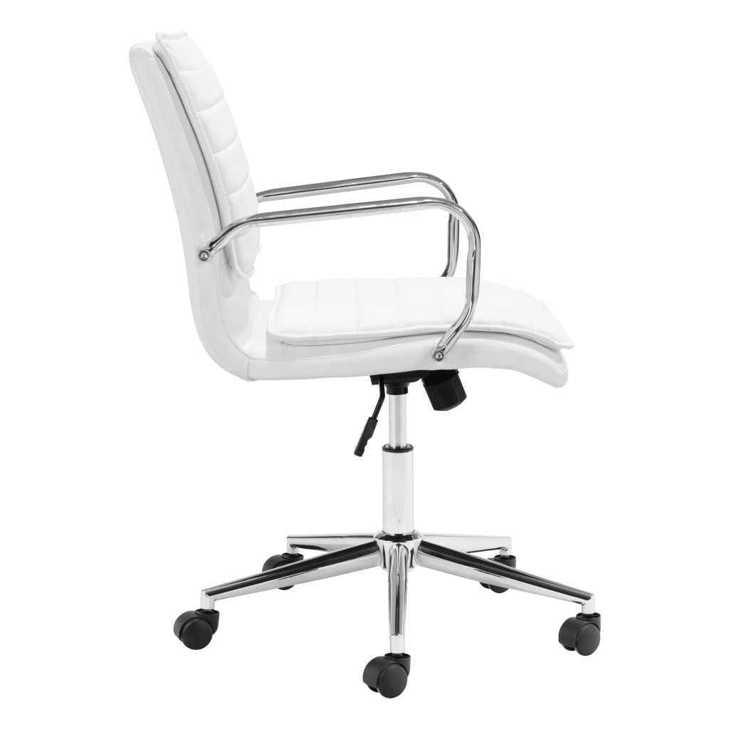 White and Silver Adjustable Height Swivel Rolling Conference Office Chair