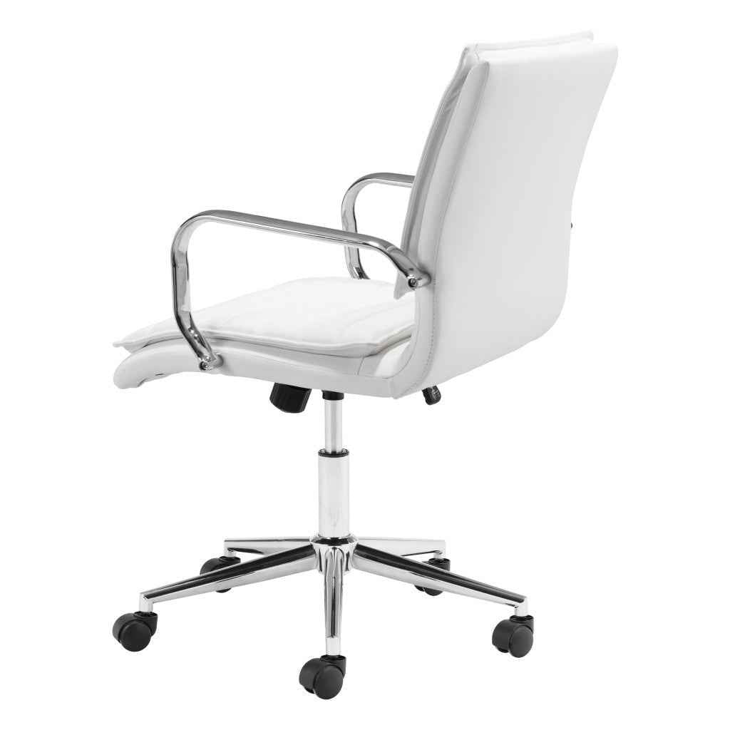 White and Silver Adjustable Height Swivel Rolling Conference Office Chair