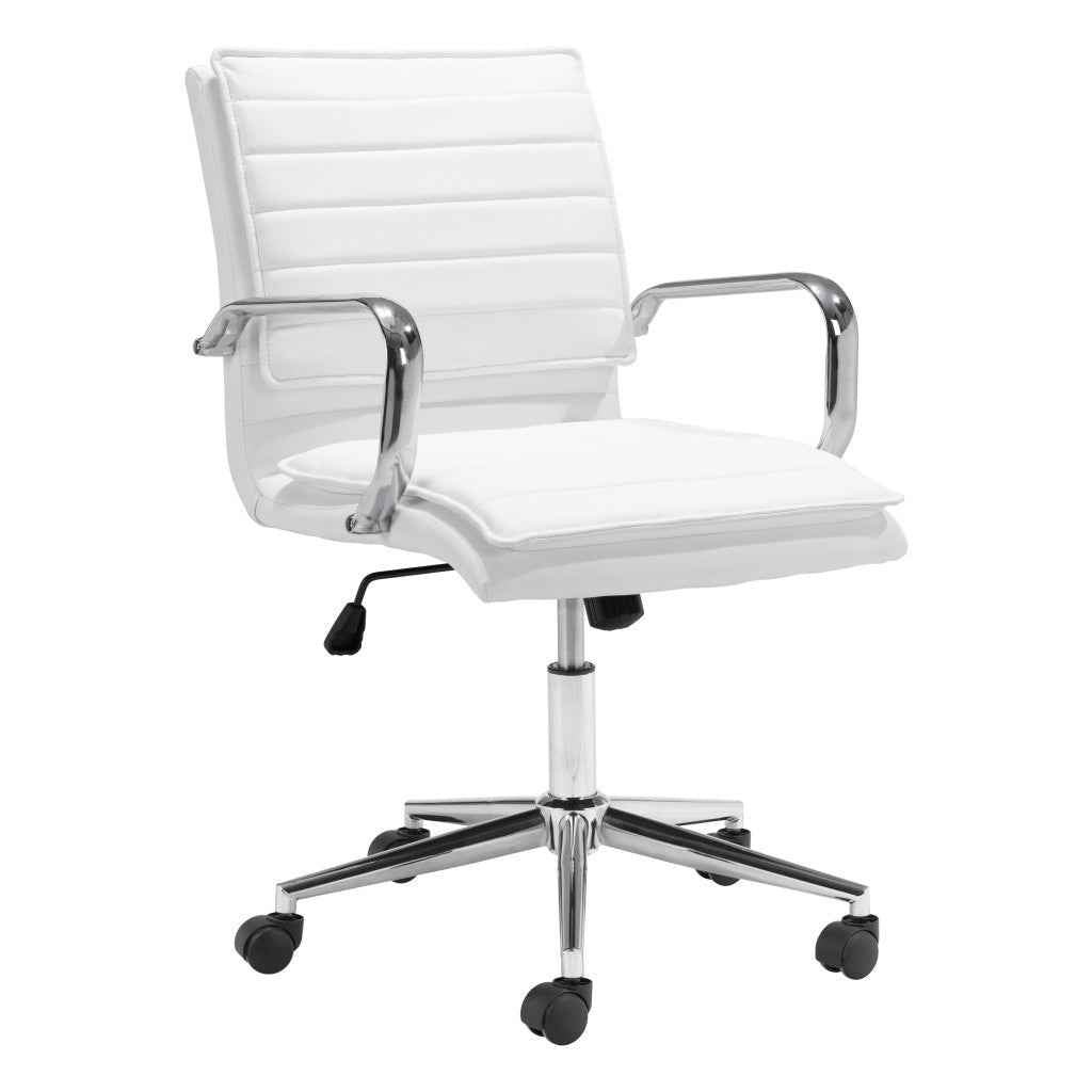 White and Silver Adjustable Height Swivel Rolling Conference Office Chair