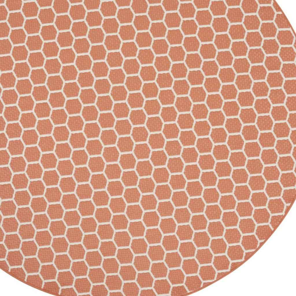 8' Coral And Ivory Geometric Indoor Outdoor Area Rug