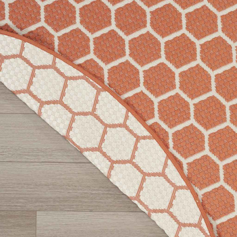 8' Coral And Ivory Geometric Indoor Outdoor Area Rug