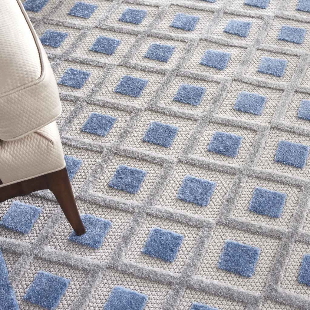 8' X 11' Blue And Gray Indoor Outdoor Area Rug