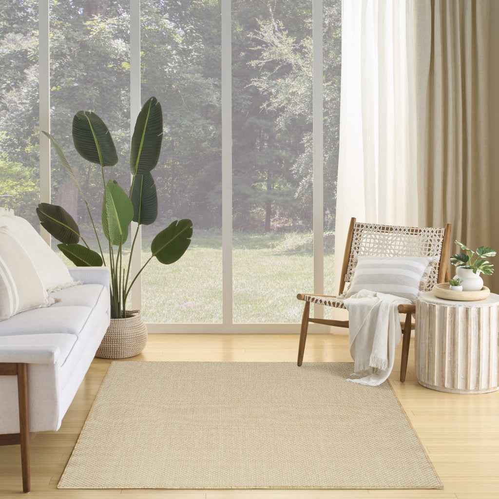 4' X 6' Natural And Ivory Geometric Indoor Outdoor Area Rug