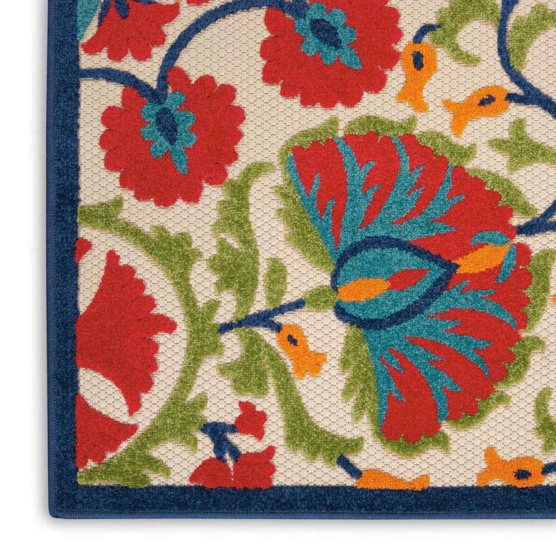 8' X 11' Red And Ivory Floral Indoor Outdoor Area Rug