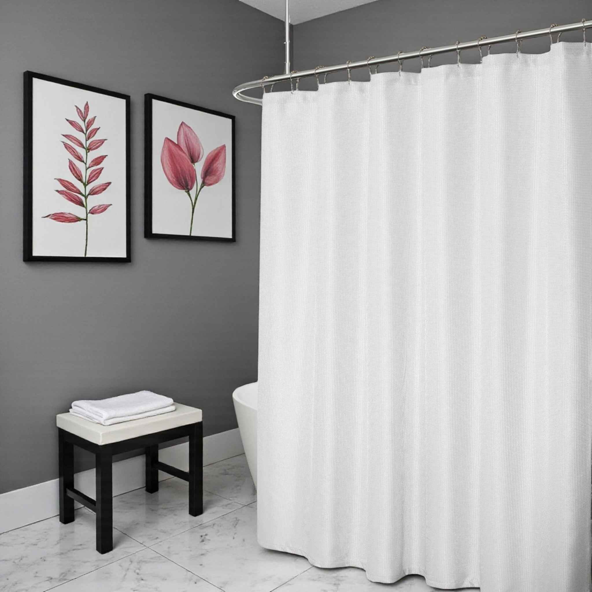 Luxurious White Waffle Weave Shower Curtain