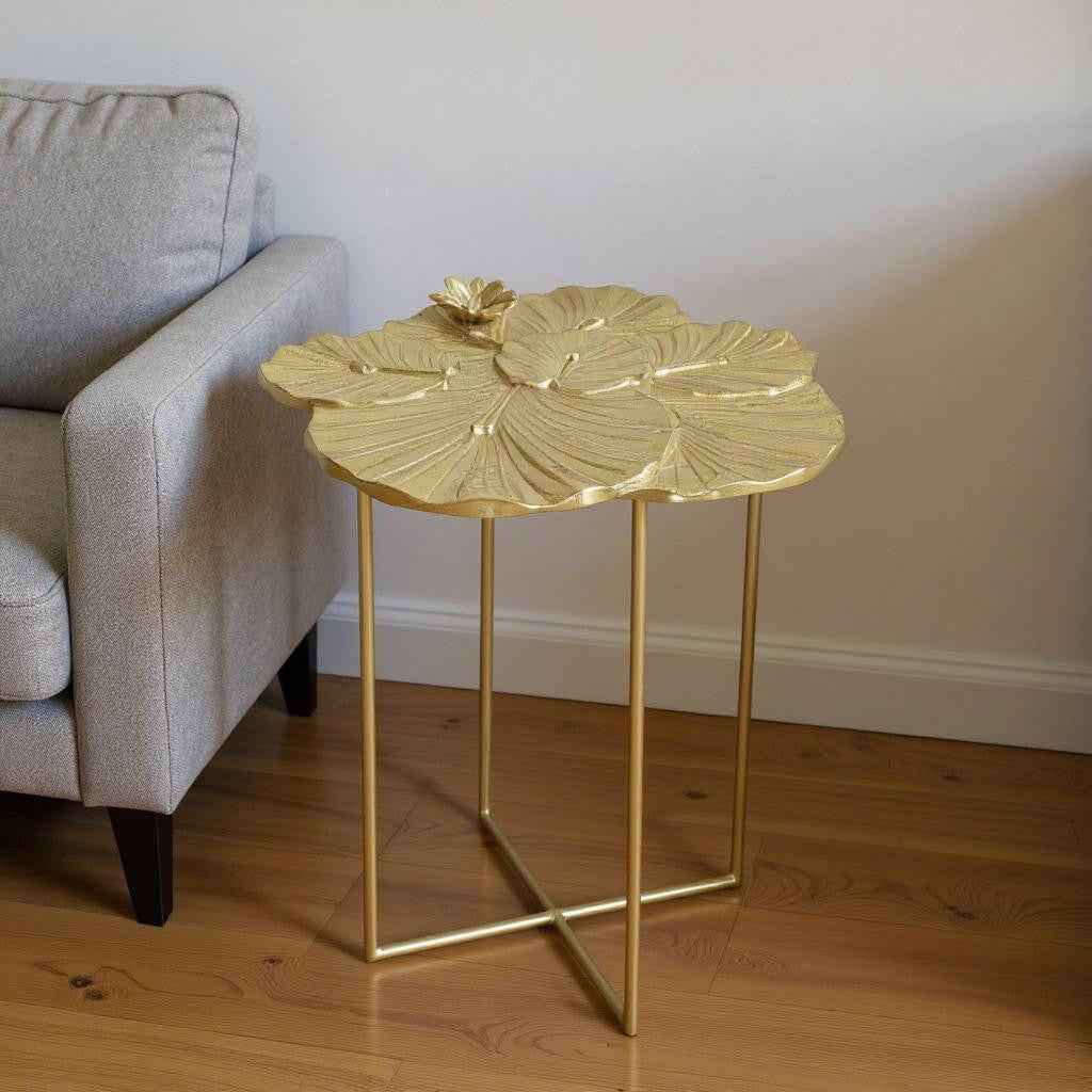 21" Gold Aluminum And Iron Cross Legs End Table