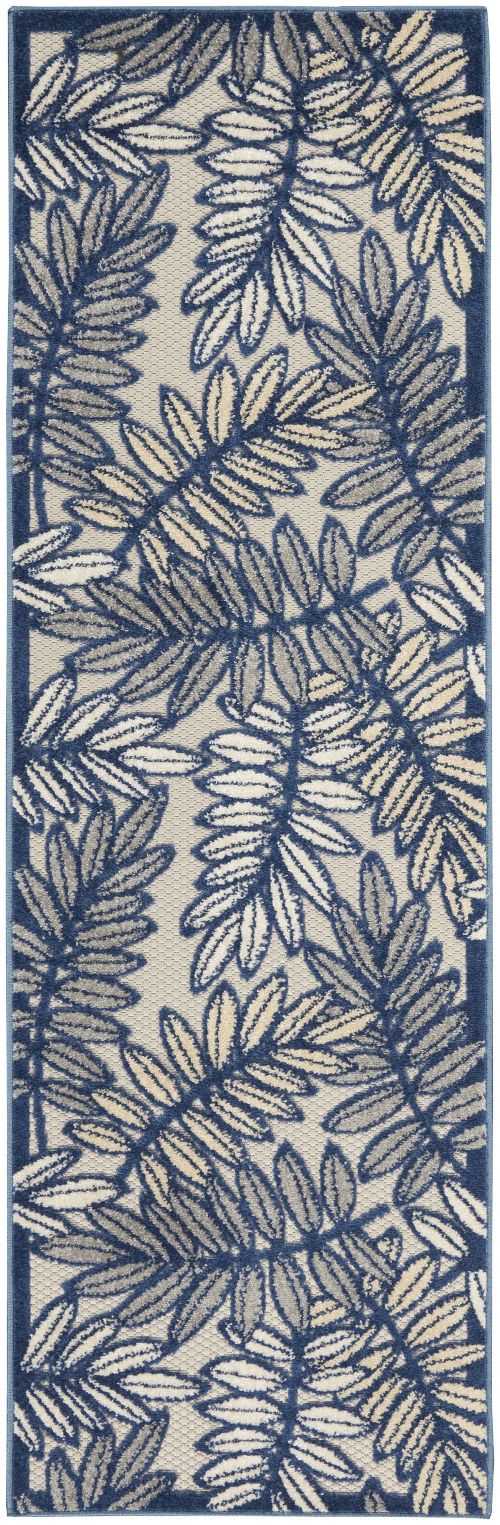 6' Ivory And Blue Indoor Outdoor Runner Rug - Outdoor