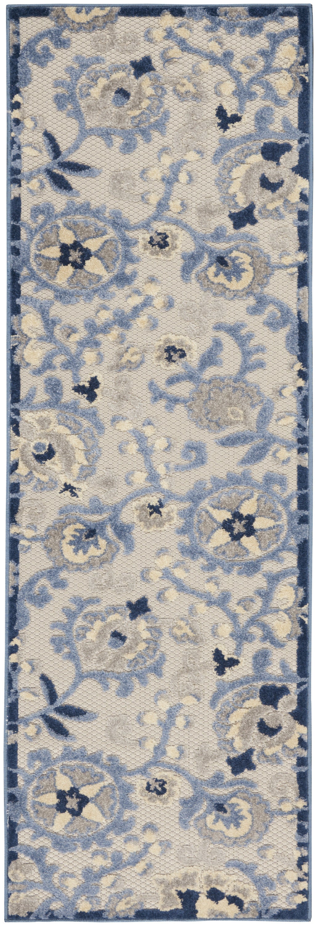 8' Blue And Gray Indoor Outdoor Runner Rug - Outdoor