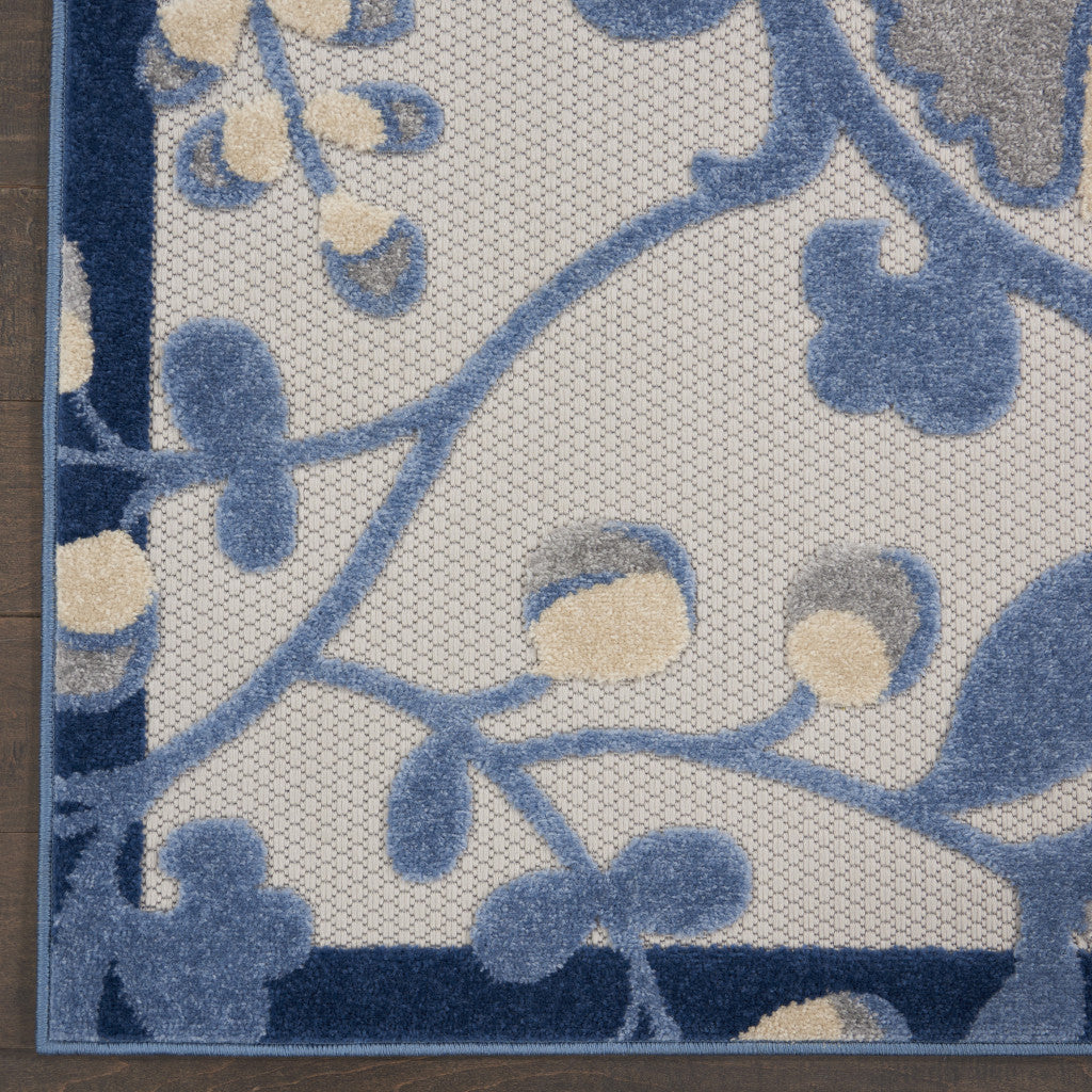 8' Blue And Gray Indoor Outdoor Runner Rug - Outdoor