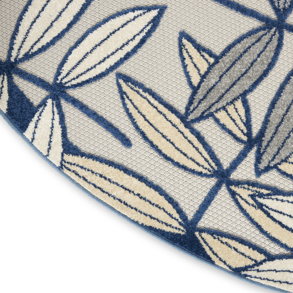 8' X 8' Ivory And Blue Round Indoor Outdoor Area Rug - Outdoor