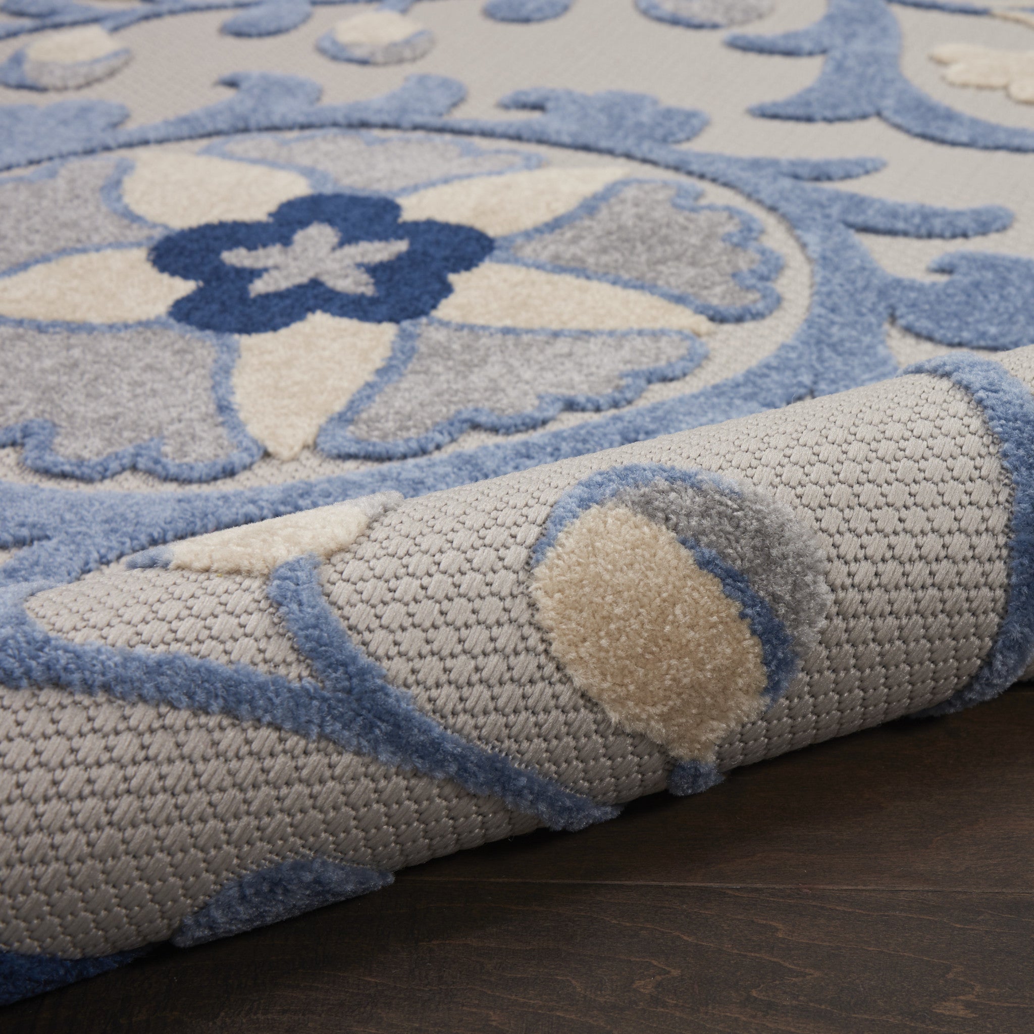 12' Blue And Gray Indoor Outdoor Runner Rug - Outdoor