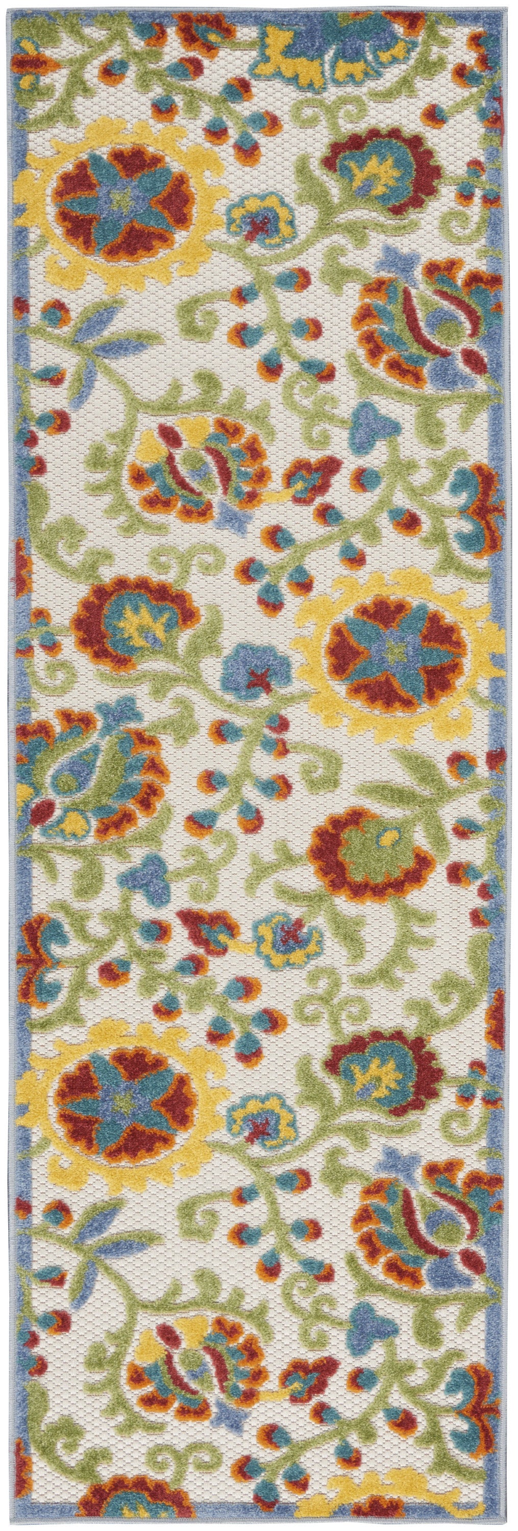 6' Green And Ivory Indoor Outdoor Runner Rug - Outdoor