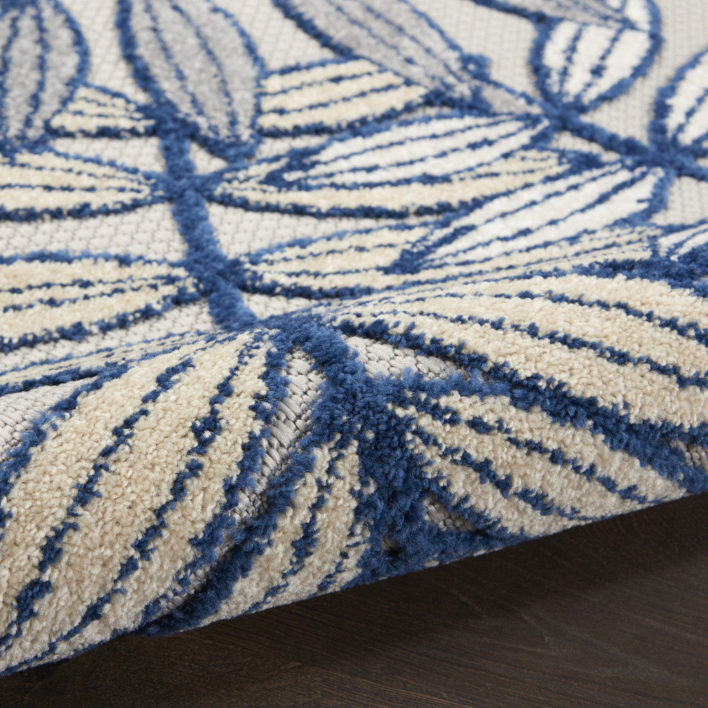 10' Ivory And Blue Indoor Outdoor Runner Rug - Outdoor