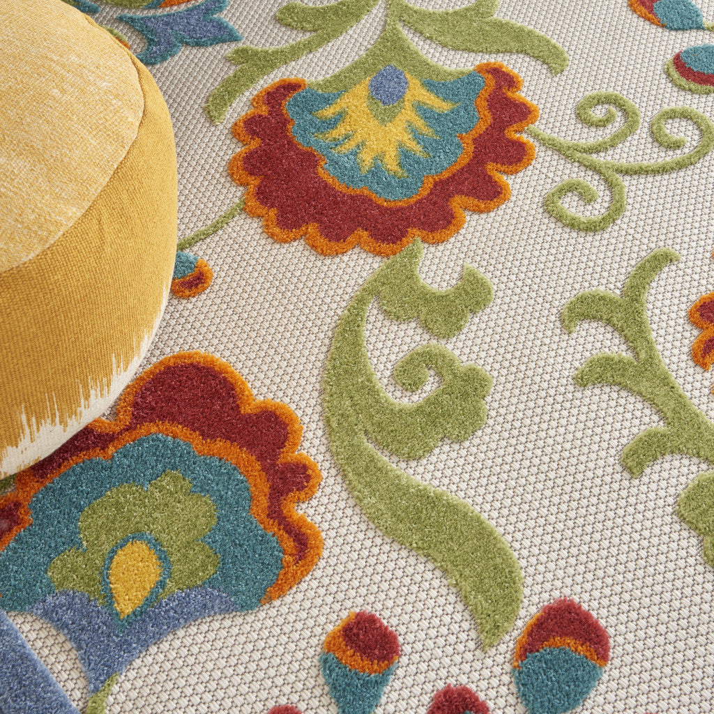 9' X 12' Green And Ivory Indoor Outdoor Area Rug - Outdoor