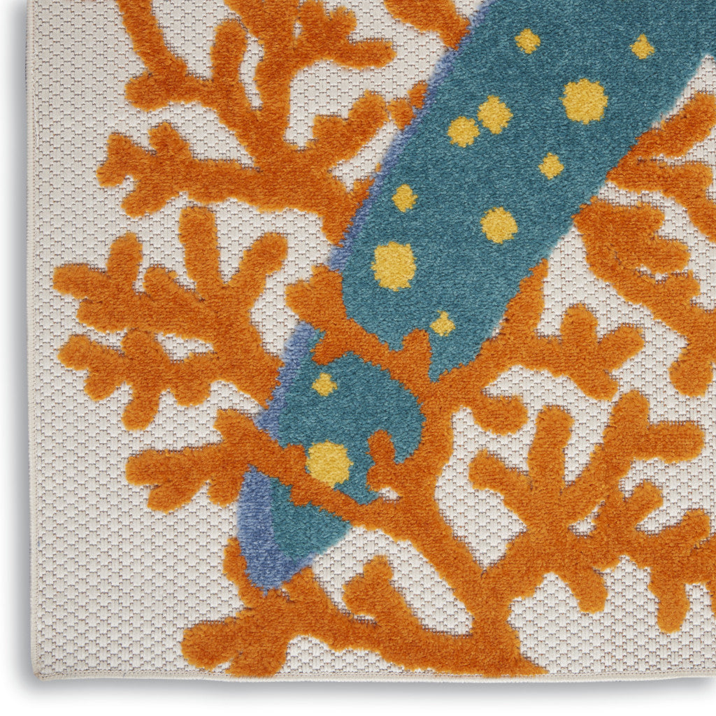 12' Blue And Yellow Indoor Outdoor Runner Rug - Outdoor