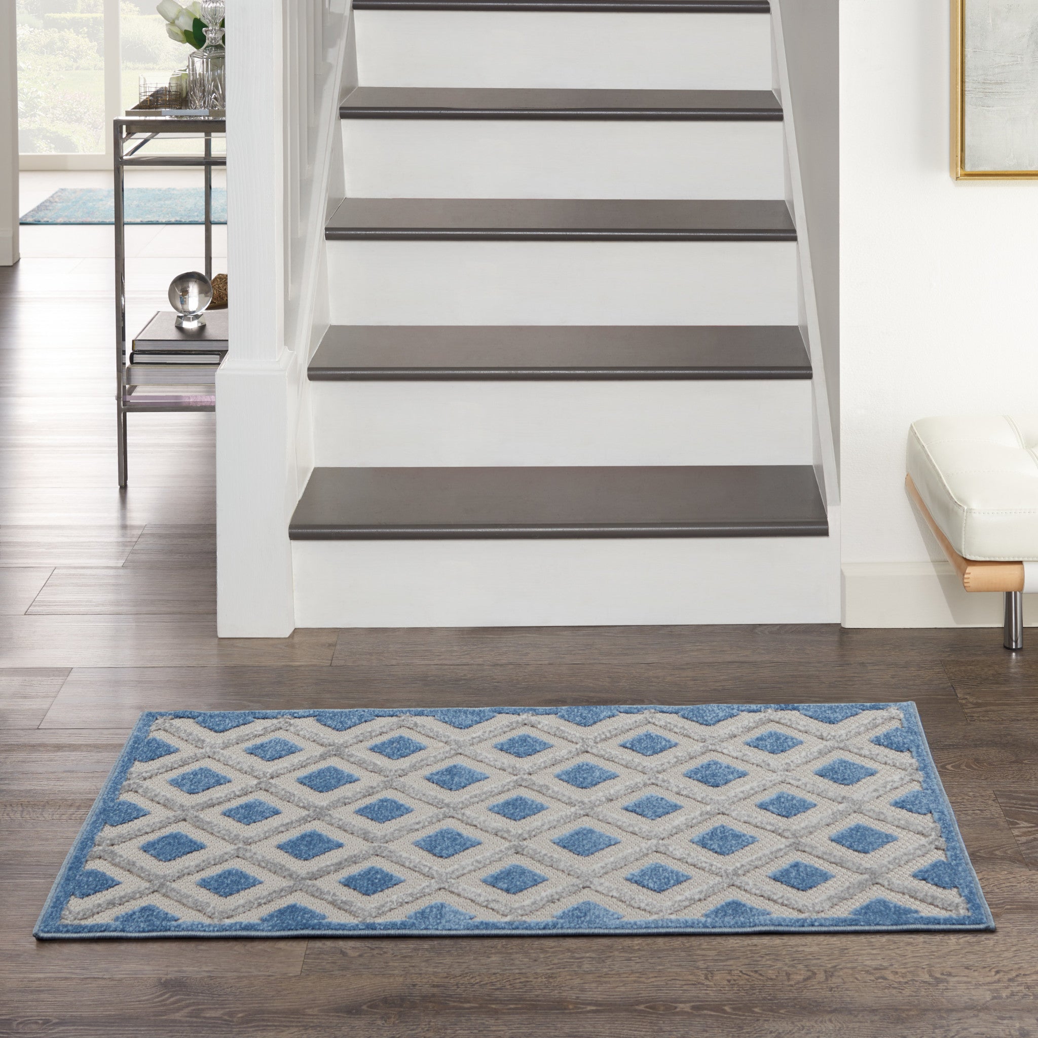3' X 4' Blue And Gray Indoor Outdoor Area Rug - Outdoor