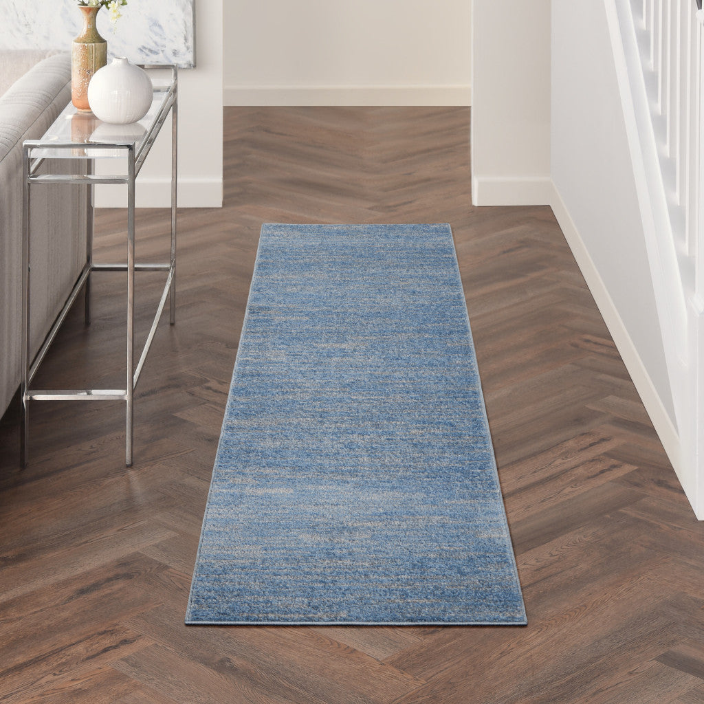 8' Blue And Gray Indoor Outdoor Runner Rug - Outdoor