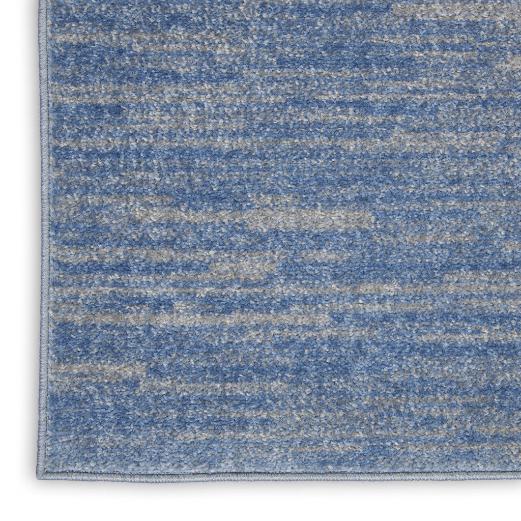 8' Blue And Gray Indoor Outdoor Runner Rug - Outdoor