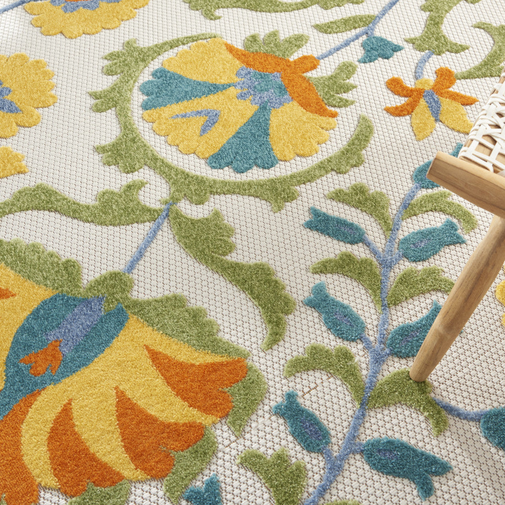 8' X 8' Blue And Yellow Round Indoor Outdoor Area Rug - Outdoor