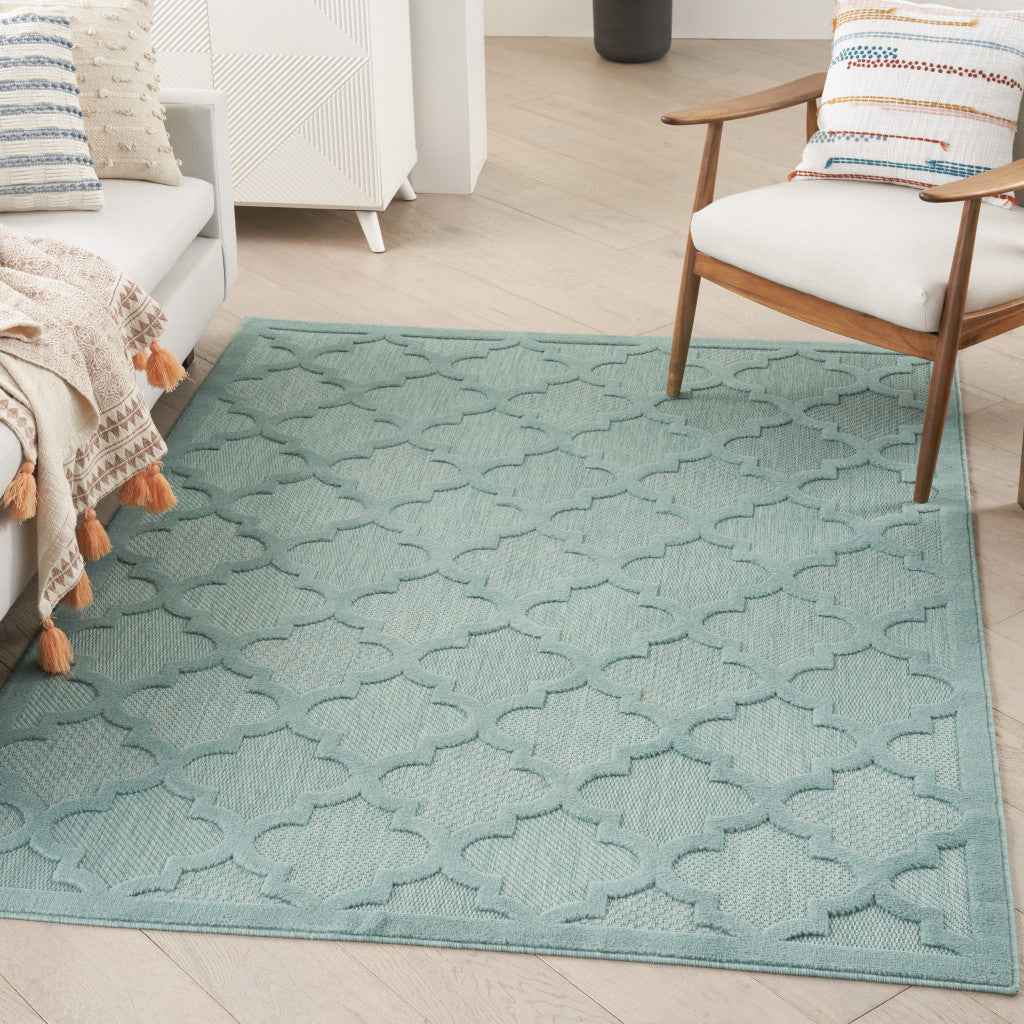 5' X 7' Aqua Indoor Outdoor Area Rug