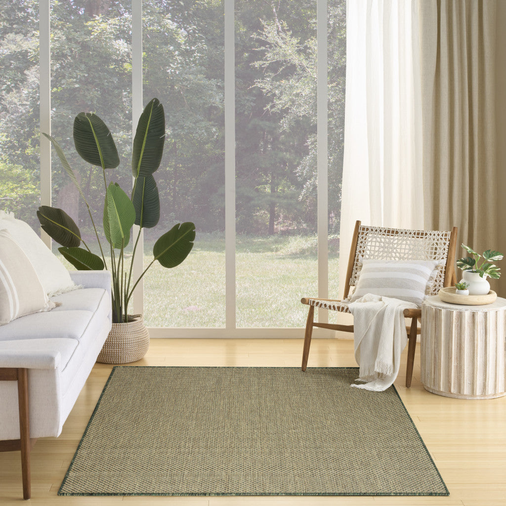 6' X 9' Green And Taupe Geometric Indoor Outdoor Area Rug