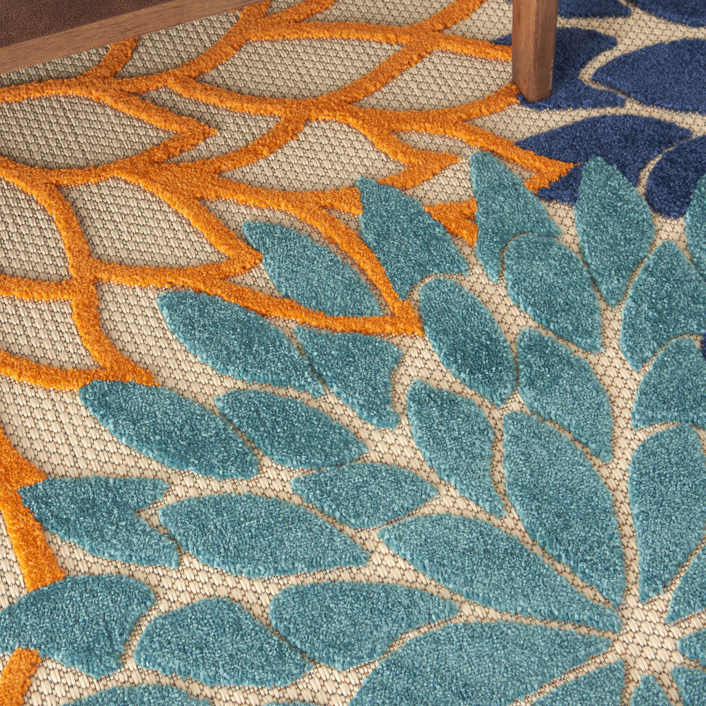 7' X 10' Ivory And Blue Floral Indoor Outdoor Area Rug - Outdoor