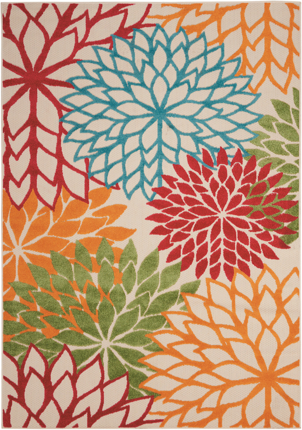 4' X 6' Green And Ivory Floral Indoor Outdoor Area Rug - Outdoor