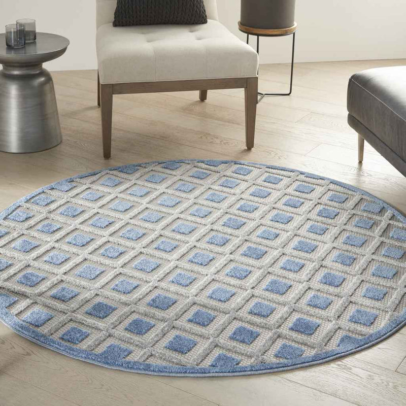 5' Blue And Gray Round Indoor Outdoor Area Rug