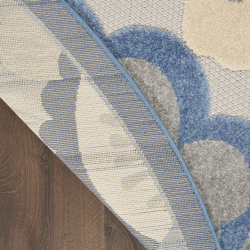 4' Blue Gray And Ivory Round Floral Indoor Outdoor Area Rug