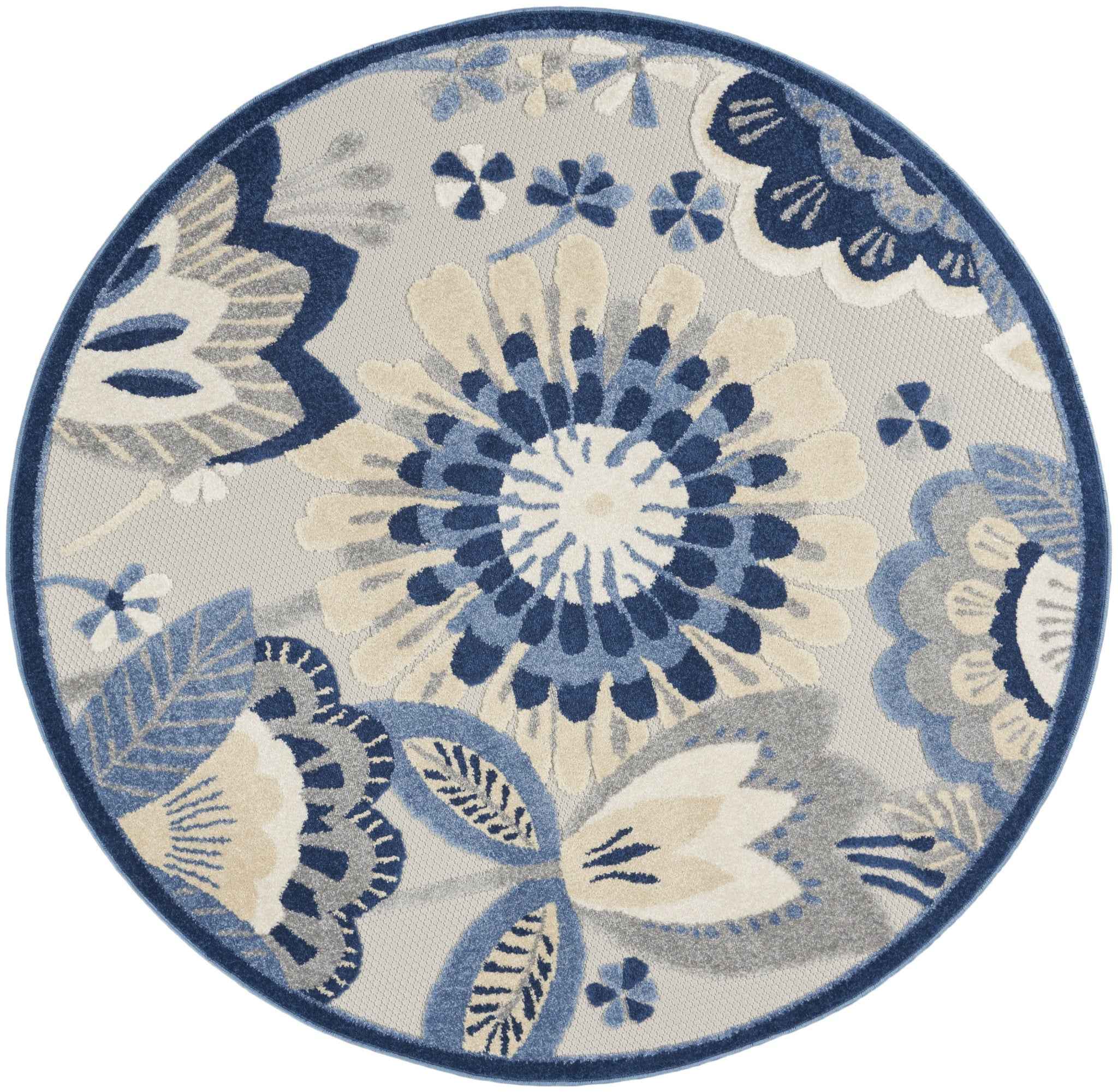 5' Blue And Gray Round Indoor Outdoor Area Rug