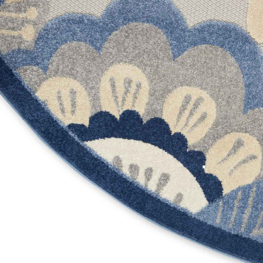 5' Blue And Gray Round Indoor Outdoor Area Rug