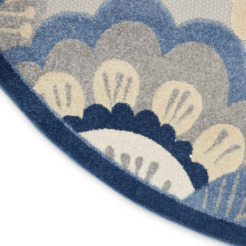 5' Blue And Gray Round Indoor Outdoor Area Rug