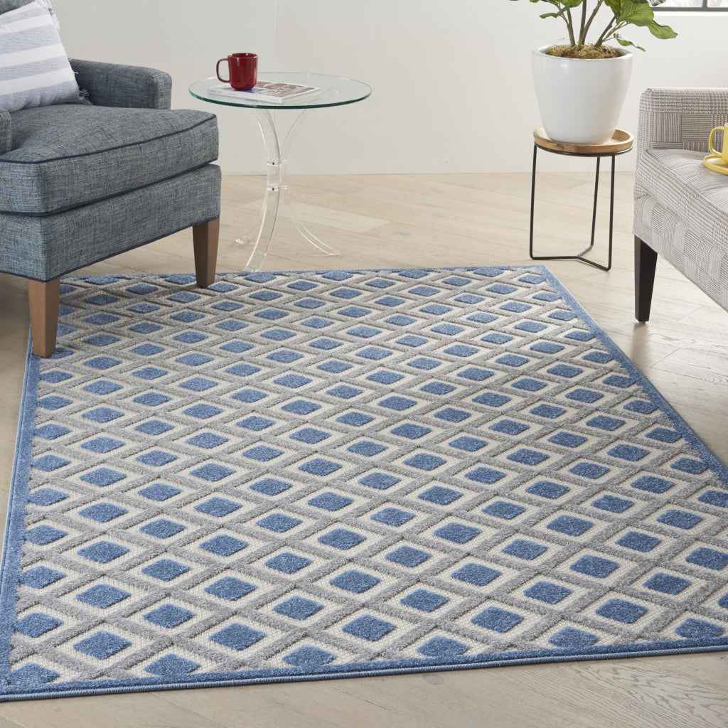 5' X 8' Blue And Gray Indoor Outdoor Area Rug