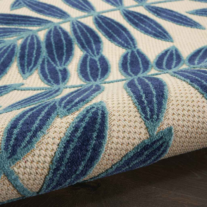 5' X 5' Blue And Ivory Round Floral Indoor Outdoor Area Rug