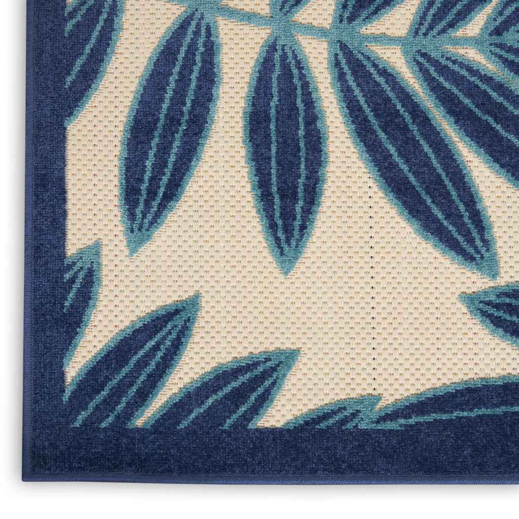6' X 9' Blue And Ivory Floral Indoor Outdoor Area Rug
