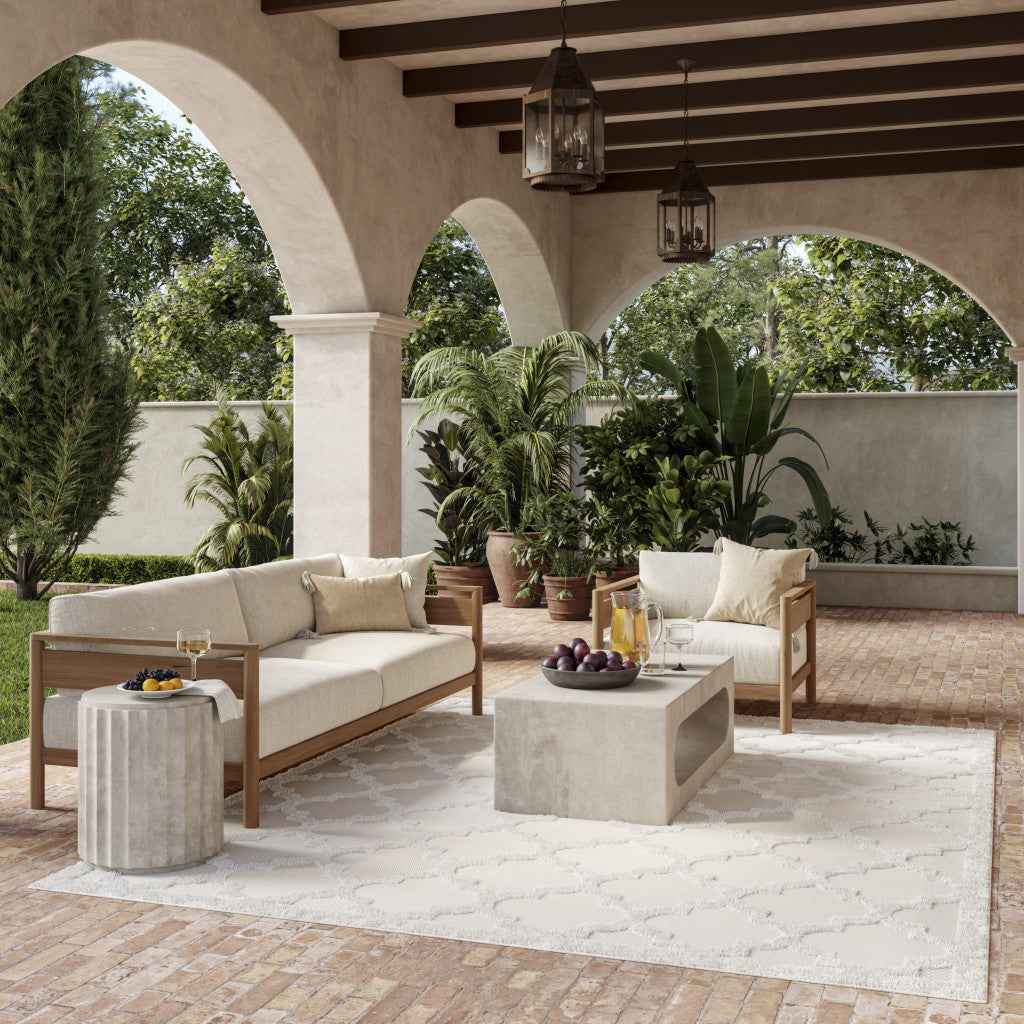 8' X 10' Cream Indoor Outdoor Area Rug