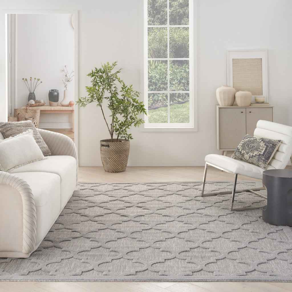 9' X 12' Gray And Silver Indoor Outdoor Area Rug