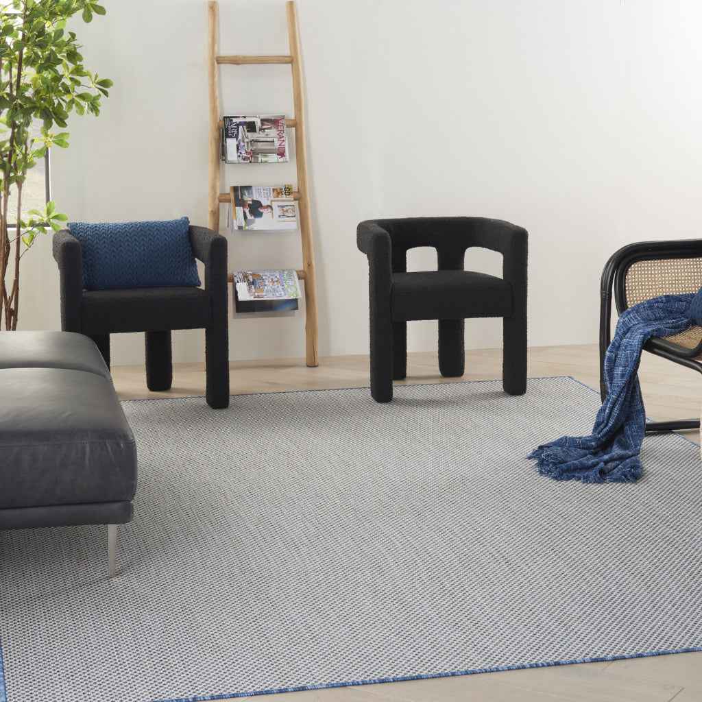 9' X 12' Blue And Ivory Indoor Outdoor Area Rug