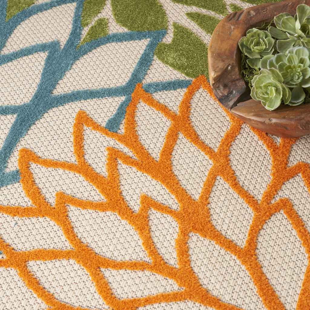 5' Blue And Green Square Indoor Outdoor Area Rug